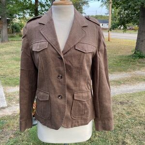 Brown/tan blazer 3 button w/ flap pockets